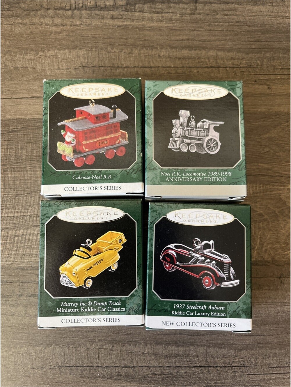 4 Hallmark Keepsake Kiddie Cars Noel R.R Collectible Ornament